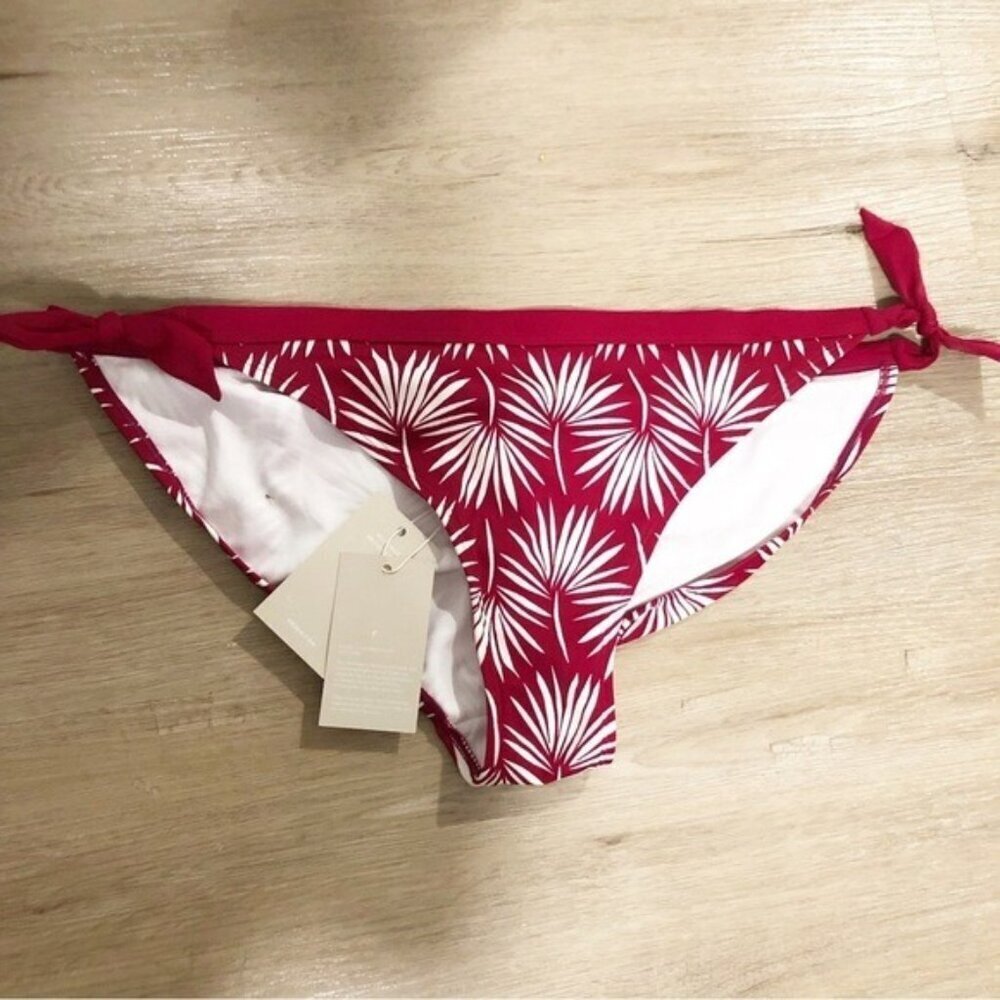 Boden‎ Women’s Red Palm Frond Contrast Side-Tie Bikini Bottom - Size 14